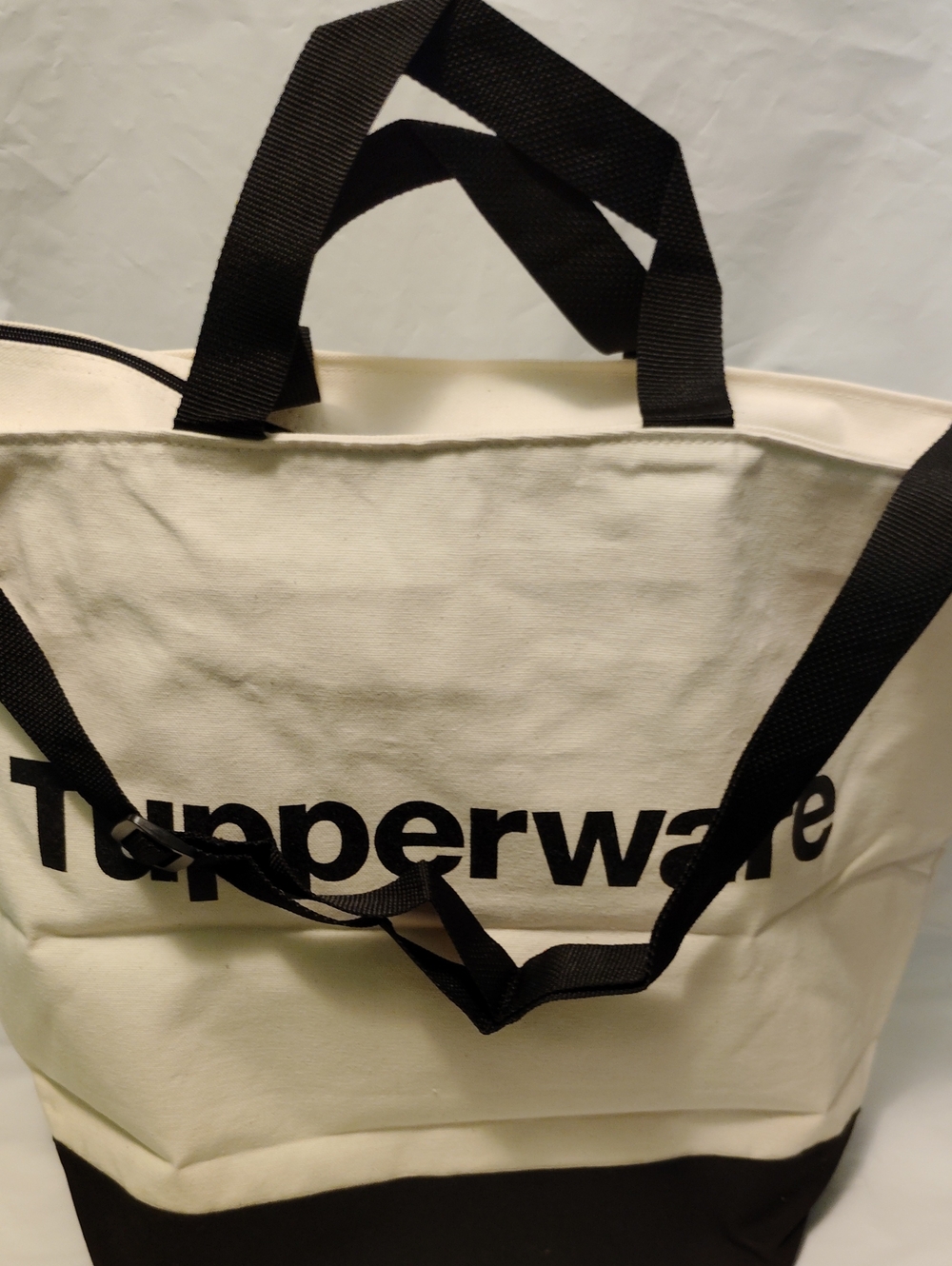 Tupperware Large Promotional Consultant Logo Cream Canvas Tote Bag Black Handles